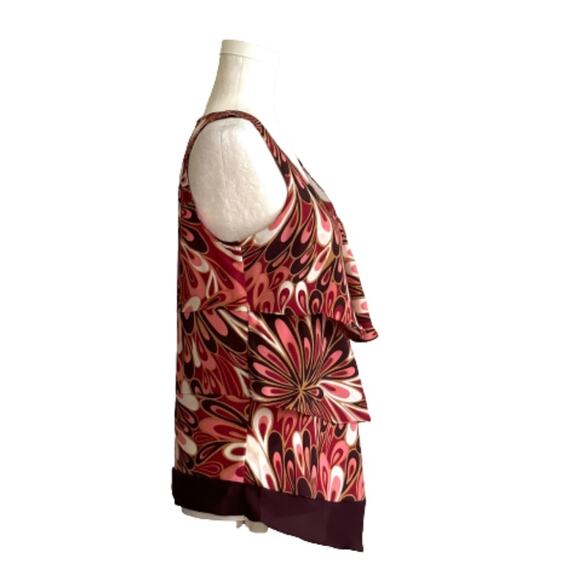 NY&C Blouse Top Retro Print Sleeveless V-Neck Tiered Layered Summer Small NEW - Picture 4 of 11